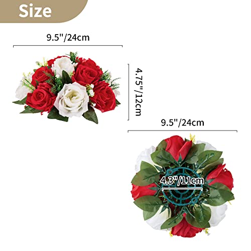 NUPTIO Flower Balls Centerpieces for Tables: Red White Fake Roses | 2 Pcs Artificial Flower Arrangements for Wedding Party Christmas Decorations - color: Red & White, size: 2 Pcs