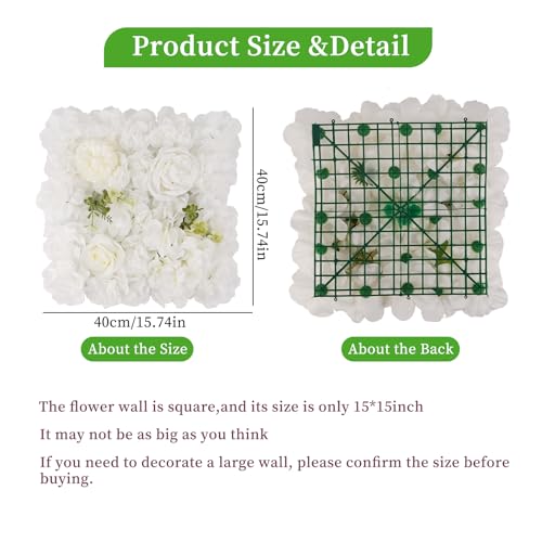 3D Flower Wall Backdrop - 12Pcs 15×15 Inch Artificial Rose Panels White Silk Floral Decor for Home Party Wedding Anniversary Birthday Photographic Studio Background & Decorative Fences - color: White, size: 12PCS-15x15