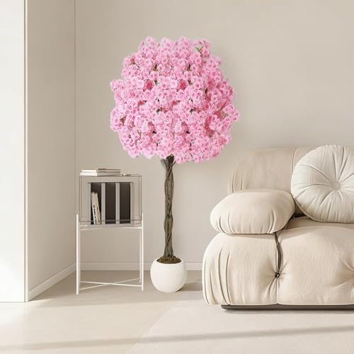 6Ft Artificial Cherry Blossom Tree, Pink Silk Flowers with Natural Wood Trunk, Realistic Fake Tree in Decorative Pot for Home Decor Indoor, Living Room, Office, Wedding, Spring Decoration