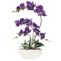 19" H Phalaenopsis Faux Orchid Plant Silk Orchid Centerpiece Artificial Floral Arrangement in Ceramic Pot (Deep Purple) - color: Deep Purple