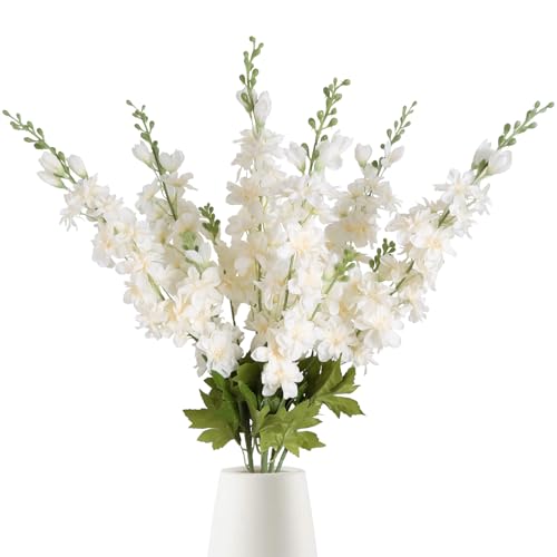 6PCS Champagne Silk Flowers Artificial Delphinium 33" Long Stem Flowers for Tall Vase Ivory White Faux Flowers for Wedding Centerpieces for Home Decor Indoor (Champagne) - color: Champagne