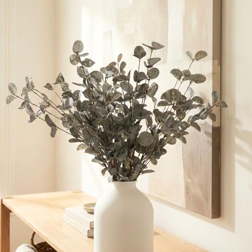 RyddeligHome 6 Branches Artificial Long Eucalpytus Stems for Tall Vase, Eucalyptus Centerpieces for Tables, 23" Dusty Green Faux Stems for Vase, Realistic Greenery Branches Fillers for Home Décor - color: Green Eucalyptus