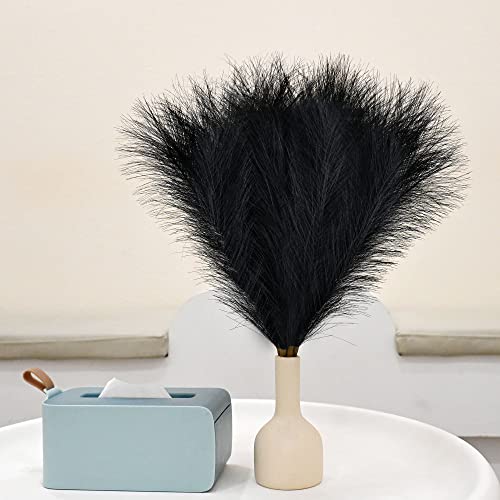 6 PCS Faux Pampas Grass Arrangement - 18"/45cm Artificial Fluffy Pompous Grass Stems for Boho Chic Home and Wedding Decor (Black) - color: E4- Black