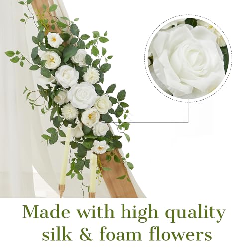 Arch Flower Kit of 2 - Artificial Floral Swag for Wedding Welcome Sign, Reception Ceremony Signs, Chair Decor (White) - color: White