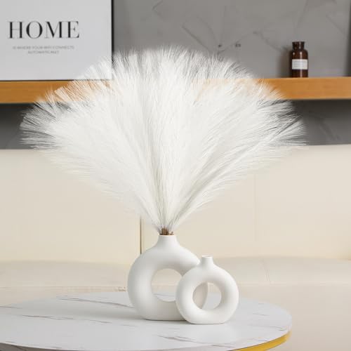 Ureymx Faux Pampas Grass Decor 17.7 Inch 6pcs, Artificial Pampas Grass Fluffy Home Decor, Short Vase Room Decor pompous Grass Flower Arrangement for Boho Home Wedding Decoration (Milky White) - color: Milky White, size: 17 Inch 6 Pcs