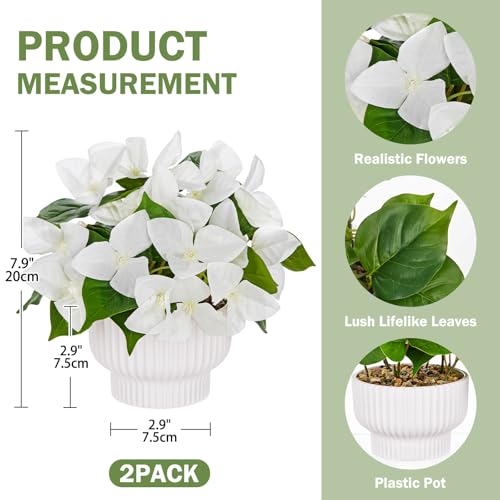 Small Artificial Bougainvillea Plant, 2PCS Fake Bougainvillea Flower Potted Plant for Indoor Home Living Room Office Wedding Party Tabletop Decoration, White - color: White