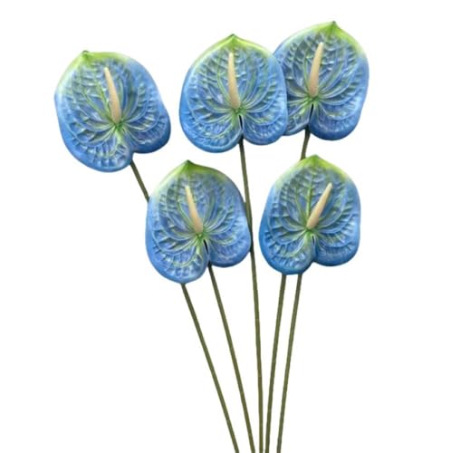 Corkwaw 8 Pcs 23-5/8 inch Artificial Anthurium Flowers Real Touch Fake Flower for Table Centerpieces Arrangement and Bridal Wedding Festival Decor Flower Arrangement (Blue) - color: Blue