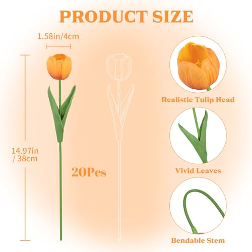 20pcs Artificial Tulips Flowers Sunset Faux Tulips Fake Flowers for Easter Valentine's Day Spring Bouquet Floral Arrangement Home Party Table Centerpieces Decor (Sunset) - color: Sunset