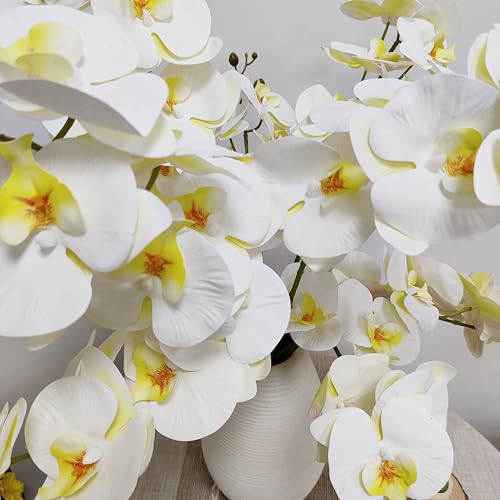 10 Pack Ivory Orchid Artificial Flowers Real Touch, 27'' Artificial Fake Faux Silk Orchid Stem Bouquets for Wedding Party Home Garden Decor,Orquideas Artificiales para Decora (excluding the vase) - color: Ivory White