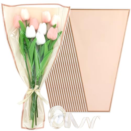 Wzifyf 50 PACK Flower Bags for Bouquets Flower Bouquet Holders Rose Gold Floral Wrapping Paper flower Sleeves Build Your Own Bouquet Bar with 72 Ft Ribbons for Valentine's Day Packaging Supplies - color: Rose Gold, size: bouquet wrap