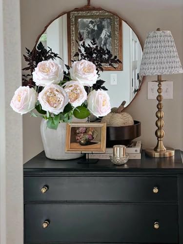 YalzoneMet 3.5'' Big Bloom Flesh Pink Rose Artificial Flowers 4Pcs Real Touch Rose Faux 17.7 Inch Long Stem Austen Roses Peonies Fake Flowers for Home Kitchen Party Christmas Flower Wedding Decor - color: Flesh Pink