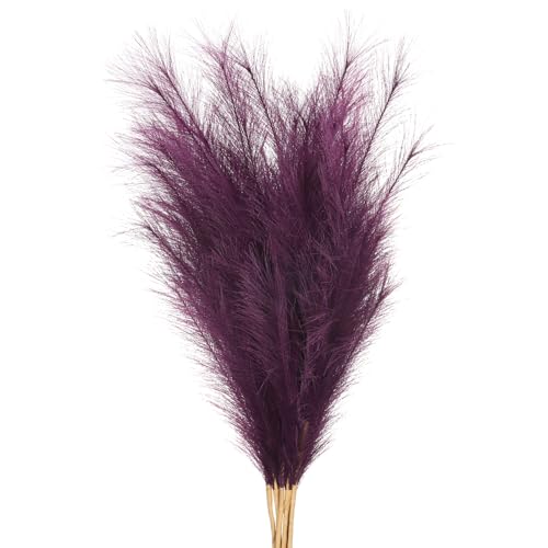 PATIKIL 37.8in Tall Pampas Grass Decor, 7pcs Large Artificial Pampas Grass Bulk Long Fluffy Faux Pampas Grass Dried for Home Boho Decor Vase Wedding Wall Ground, Dark Purple - color: Dark Purple