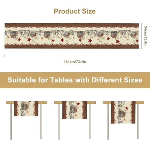 Farmhouse Texas Table Runner,Rustic Western Barn Texas Star Berries Brown Wooden Plank Cowboy Coffee Table Center Decor for Family Kitchen Outdoor Holiday Party Table Decorations, 13"x36" - color: Texas-10, size: 13“ X 36"