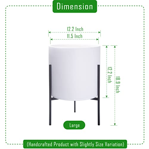 D'vine Dev Modern White Plants Pot Cylinder Planter with Heavy Duty Stand, Large 12 Inch Pot, 18.9 Inch with Stand Height, 96-T-A-3 - color: White, size: Large 12 Inch