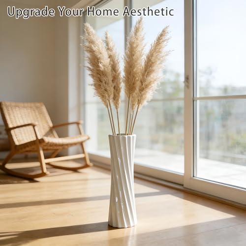 White Ceramic Tall Floor Vase,15.7 Inch Home Decor,Large Decorative Floor Vase for Centerpiece,Living Room,Bedrooms and Other Spaces,Pampas Grass Vases for Pal, Beloved and Family - color: Shape 2, size: 16 Inch