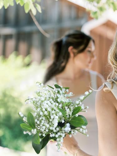 Rinlong Baby's Breath Bridesmaid Bouquet for Wedding, Prom, Homecoming | White Green Silk Bridal Bouquet, Destination Friendly - color: 11-baby's Breath