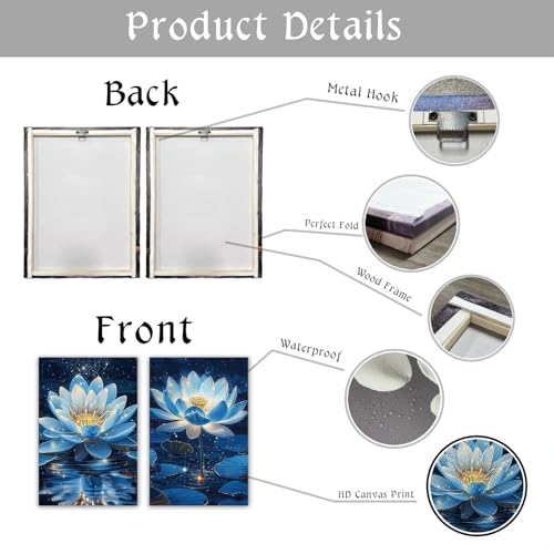 KPLUNDO Blue Lotus Floral Wall Art 2 Panel Blooming Zen Flower Pictures Print Nature Inspired Decor for Living Room Bedroom Yoga Room(Artwork-5,12"x16"x2pcs) - color: Artwork-5, size: 12"x16"x2pcs