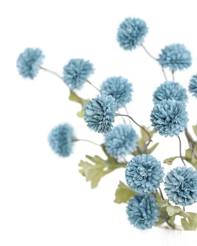 DuHouse 6pcs Artificial Flowers Faux Silk Pompon Mum,Silk Small Mini Chrysanthemum Ball with Stems for DIY Bouquets Centerpieces Vase Home Table Kitchen Decorations(Dusty Blue) - color: Dusty Blue, size: 6pcs