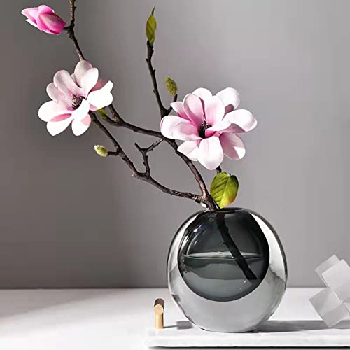 Crystal Vase, Modern Decorative Vase, Minimalist Floral Vase, Light Luxury Style for Home Decor, Centerpiece, Office, Pampas Grass, Dried Flowers, Flowers and Buds (Grey) - color: Gray