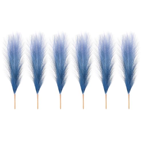 PATIKIL 17 Inch Faux Pampas Grass, 6 Pcs Boho Decor for Home Decoration Artificial Tall Fluffy Stems for Wedding Flower Party Vase Arrangement Centerpieces, Gradient Dark Blue - color: Dark Blue
