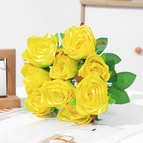100Pcs Pre-Fold Satin Rose Petals, Easy DIY Eternal Flower Arrangement Kit for Wedding, Engagement, Anniversary Decor(Lemon Color) - color: 100 Pcs Lemon