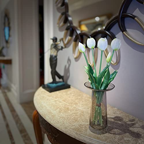 16-inch Premium Real Touch Fake Tulips, Artificial Flowers with Buds, Flexible Stem Easy to Shape, Faux Tulips (Vase not Included), 5-Pack Set of Peppermint White - color: Peppermint White