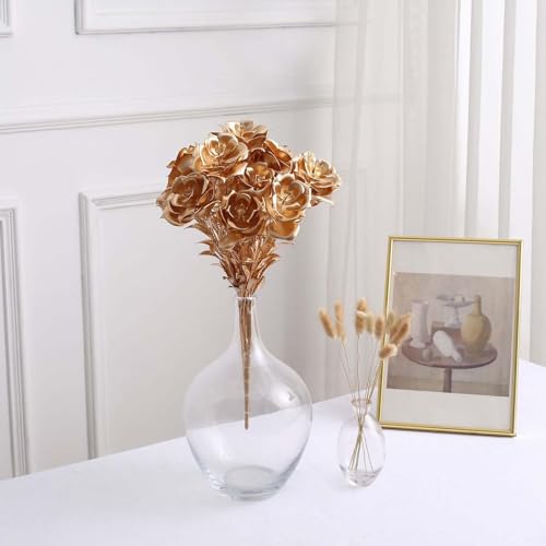 Efavormart 2 Pack 17 inch Metallic Gold Artificial Rose Bloomed Flower Bouquet, Open Flower Floral Arrangement for Holiday and Special Event Decor - color: Type17