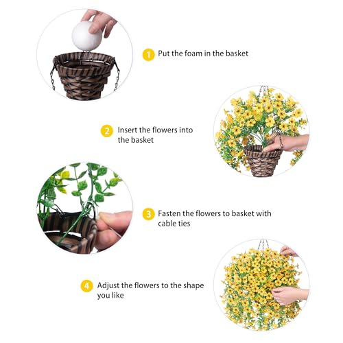 HyeFlora Artificial Hanging Flowers Basket for Outdoor, Fake Flowers Faux Plants Look Real for Yard Gardens Porch Patio Home (Yellow) - color: Yellow