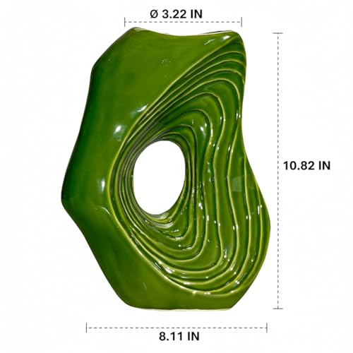 Sunddo Donut Green Ceramic Vase for Home Decor, 11 Inch Tall Modern Flower Vase for Pampas Grass, Unique Decoration Vases for Living Room, Shelf, Entryway, Fireplace Mantel, Console Decor - color: Green, size: 11 inch