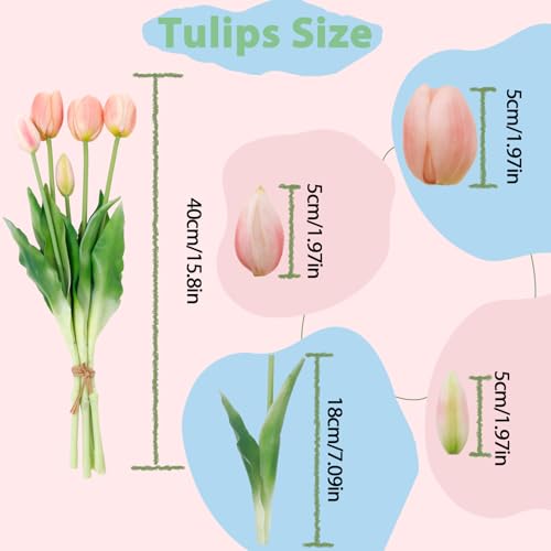 15 Pcs Fall Pink Artificial Tulips Fake Flowers, Premium Latex Lifelike Texture, UV Resistant Waterproof Faux Tulip Bouquets with Snap-on Petals for Outdoor, Home, Wedding Decor - color: Autumu Pink