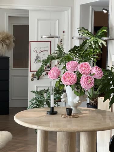 YalzoneMet 3.5'' Big Bloom Rose Artificial Flowers Pink 4Pcs Real Touch Rose Faux 17.7 Inch Long Stem Austen Roses Peonies Fake Flowers for Home Kitchen Party Christmas Flower Wedding Decor - color: Pink