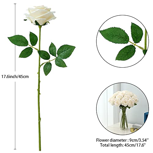 15pcs Ivory Roses Artificial Flowers Silk Fake Flowers Realistic White Roses Bouquet Long Stem for Wedding Home Party Birthday Decoration - color: 15pcs Ivory