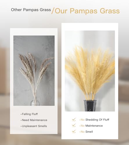 9 Pcs 45" Tall Pampas Grass Gold Decor, Long Stem Artificial Flower Floor Vase Large Faux Floral Pompas Fake Plants Dried Bouquet Arrangement Vase Filler for Boho Home Wedding Decoration - color: 9 Pcs 45" Gold Style