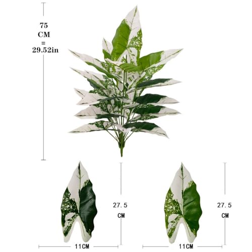 Aglaonema Plant with Variegated Green and Red Leaves, Fake Tree Leaf Simulation Flower Bonsai for Party Decoration Artificial Plants Floor Home Room Decor Ornament (White No Flowerpot, 75cm) - color: White No Flowerpot, size: 75cm
