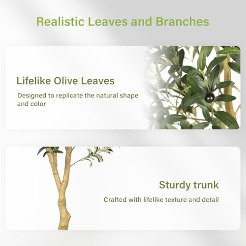 FEELEAD 5ft Faux Olive Tree Artificial Indoor with Planter - Realistic Potted Silk Olive Tree with Natural Looking Trunk, Fake Tree for Home Office Living Room Decor, Weighted Base - size: 5ft