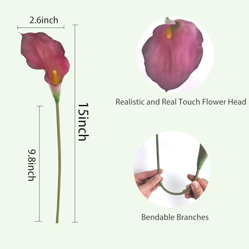12 PCS Purple Calla Lily Artificial Flowers,14.6" Faux Calla Lilies Flower Real Touch Silicone Fake Lilies Flowers for Home Decor,DIY Wedding Centerpieces,Indoor Floral Arrangements - color: Purple