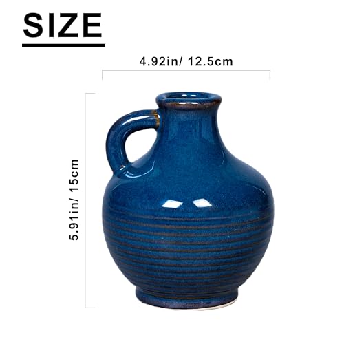 Sunddo Blue Ceramic Flower Vase, 6 Inch Small Modern Vase, Decorative Vases for Home Decor, Farmhouse Decor, Centerpieces, Entryway Living Room Dining Table Kitchen Decor - color: Blue - 6, size: 6 Inch