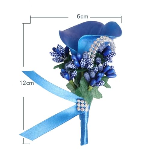 Royal Blue Calla Lily Boutonniere for Men Artificial Flowers Best Man Groomsman Boutonniere with Pins for Wedding Party Prom Homecoming Ceremony Anniversary Suit Decor (1, Royal Blue) - color: Royal Blue