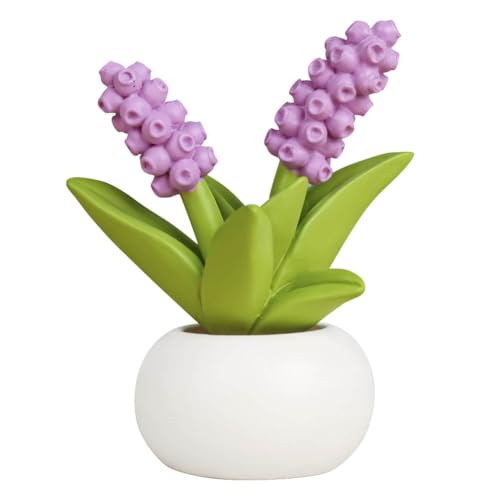 Resin Hyacinth Flower with Pot Mini Artificial Hyacinth Potted Plant Resin Figurines Flowers for Car Dashboard Bathroom Home Kitchen Rustic Table Centerpiece Shelf Decor,Purple - color: Hyacinth