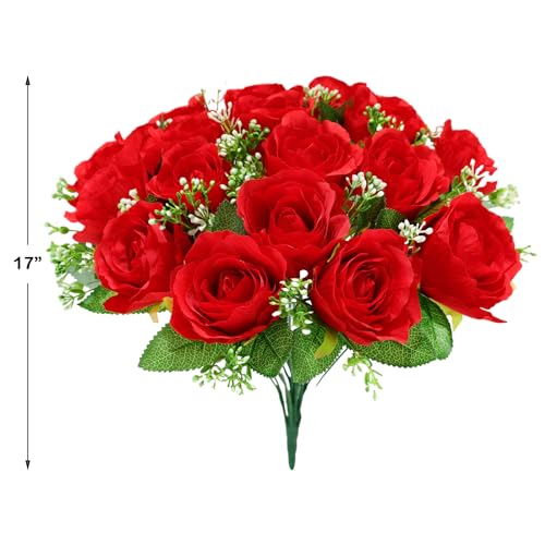 18 Red Silk Artificial Cemetery Rose Flowers for Grave Decorations | Flowers for Cemetery，Memorial decorations,Grave Flowers - color: Red