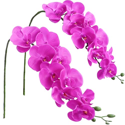 Floroom 2pcs Faux Phalaenopsis Orchid Fake Artificial Flower with Stems, Real Touch Large Blooms 40 Inch for DIY Bouquets, Wedding Centerpieces & Home Decor, Deep Magenta - color: Deep Magenta
