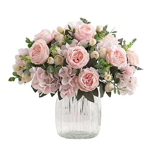 4 Bunches Artificial Flowers Pink Peonies for Decoration Silk Flowers Fake Roses Arrangements Plastic Table Centerpiece Faux Flores for Home Vase Living Room Decor - color: Peach Pink