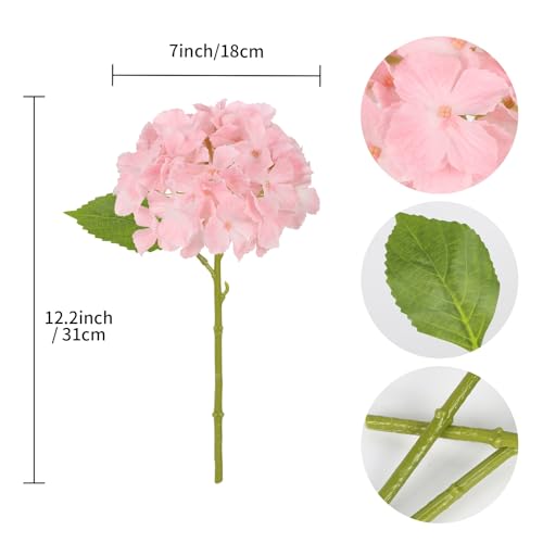 IPOPU Pink Real Touch Hydrangeas Artificial Flowers 6PCS Realistic Faux Hydrangea Flowers 12'' Fake Hydrangeas with Stems for Wedding Centerpieces Bouquets Arrangements Baby Shower Party Home Decor - color: Baby Pink