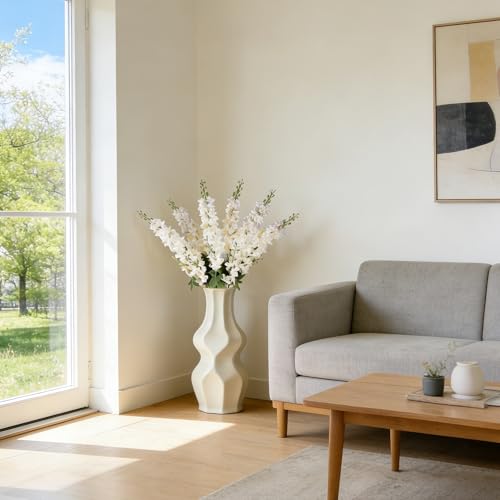 HCTCPALS Artificial Flowers for Outdoors 6 Pcs Delphinium Plant Realistic Silk Fake Flowers for UV Resistant Faux Plants Outdoor Indoor Outside Front Porch Hanging Planter Decoration-30" White - color: Delphinium White