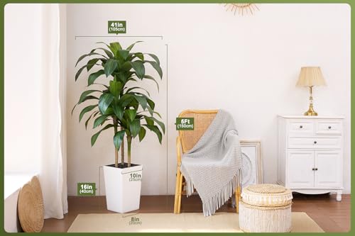 VeriNatural 5FT Artificial Dracaena Tree - UV Resistant Faux Tropical Plant, Potted Fake Tree with Taper Planter & Pebbles - Indoor Outdoor Greenery for Home, Porch, Living Room, Bedroom Decor, VN127 - color: White, size: 5ft