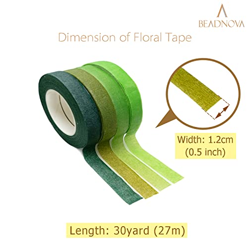 BEADNOVA Floral Tape 1/2inch Mix Green Flower Tape for Bouquets Floral Arranging Stem Wrap Craft (4 Colors Mix, Total 120yards) - color: Green Mix
