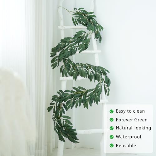 3 Strands Odorless Artificial Olive Leaf Vines, 73'' Silk Ivy Vine Garland with Green Leaves, Fake Hanging Plants Greenery Decor for Home, Bedroom, Wall, Party, Wedding Decoration. - color: Green 4