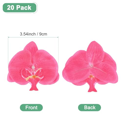 M METERXITY 20-Pack Artificial Orchid Flower Heads, Silk Faux Butterfly Flowers Head for Wedding/Bouquet/Bridal/Party Decor, Fake Phalaenopsis Petals Bulk [3.54 Inch, Rose Red] - color: Rose Red, size: 3.54 Inch