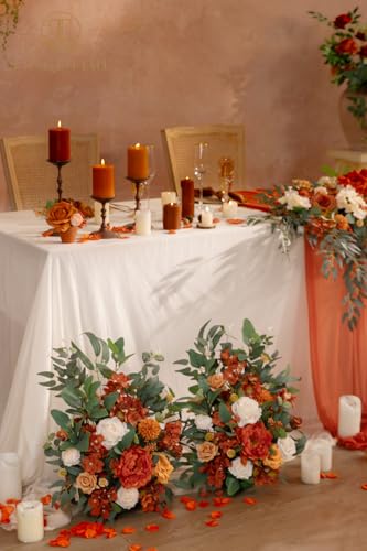 TINGE TIME Free-Standing Artificial Flower Set of 2, Table Centerpiece with Rubber Pad, Silk Fake Flower for Fall Wedding Centerpiece Archway Aisle Welcome Entrance (Terracotta) - color: Terracotta