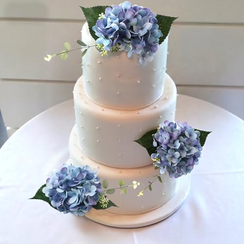 Norme 3 Pcs 7.87 Inches Pre-Made Blue Hydrangea Cake Toppers, Faux Flowers Decor for Wedding Cakes, Birthday, Baby Shower & Baptism Party Decorations, Floral Theme Cake Decor - style: Hydrangea